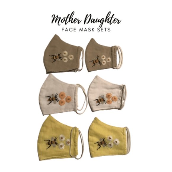 Yellow Mother Daughter Linen Face Mask Sets - Picture 2 of 4